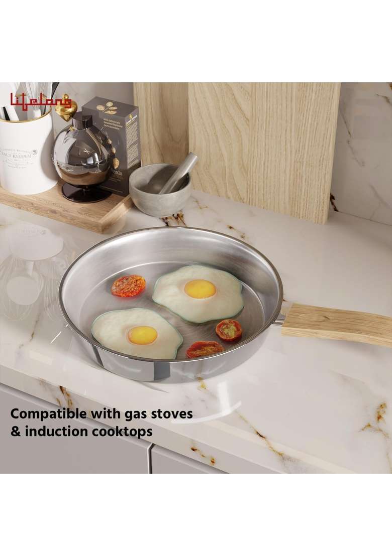 Lifelong Triply Fry Pan with Glass Lid for Cooking | 1 L | 1.1 Qt | 20 cm | 7.9 Inch | Induction Compatible - Indya
