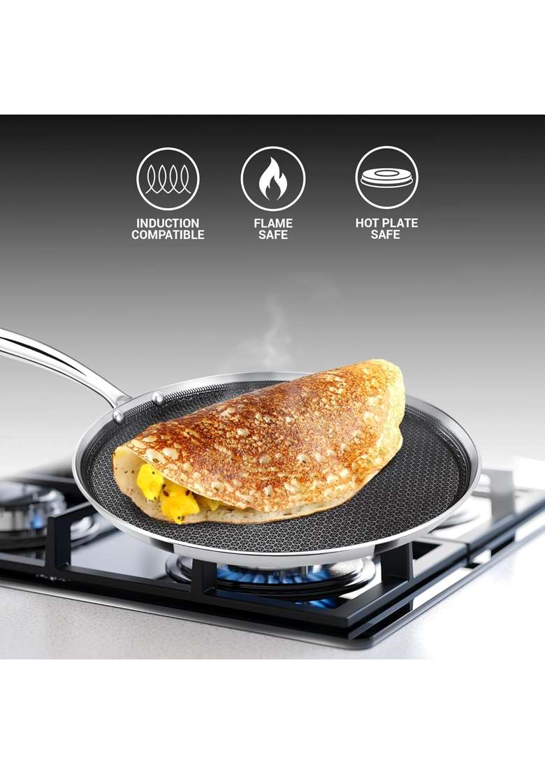 MILTON Pro cook Induction Cookware and Gas Stove Friendly Triply Stainless Steel Hexa Tech Omni | 26 cm | 10.2 Inch | PFOA Free | Non-Stick - Indya