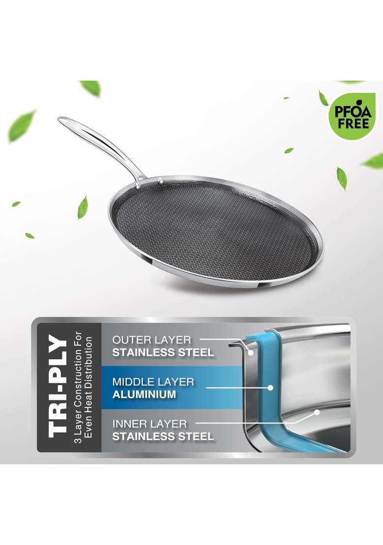 MILTON Pro cook Induction Cookware and Gas Stove Friendly Triply Stainless Steel Hexa Tech Omni | 26 cm | 10.2 Inch | PFOA Free | Non-Stick - Indya