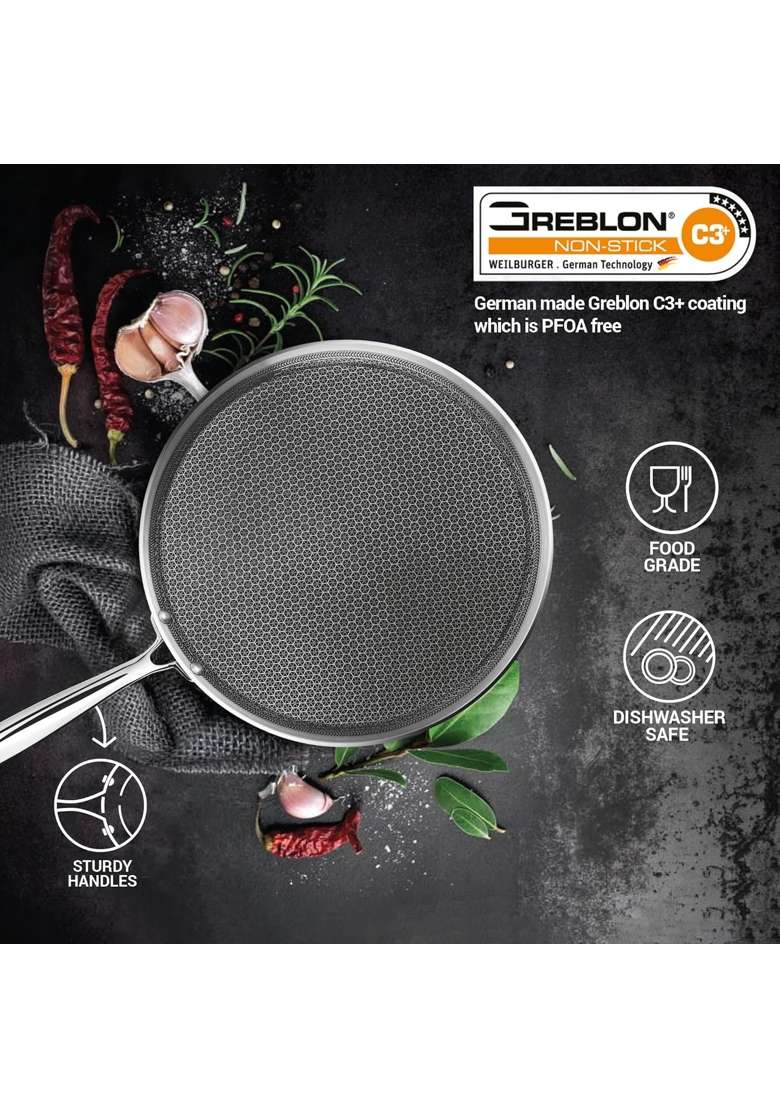 MILTON Pro cook Induction Cookware and Gas Stove Friendly Triply Stainless Steel Hexa Tech Omni | 26 cm | 10.2 Inch | PFOA Free | Non-Stick - Indya