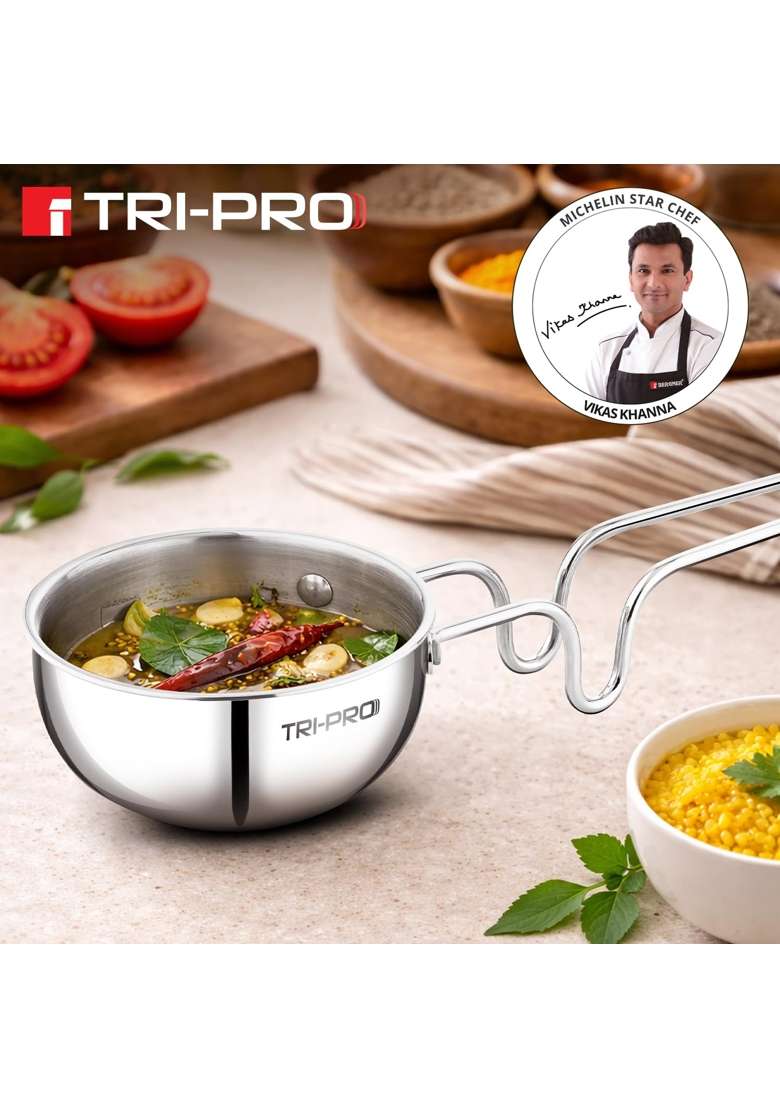 BERGNER TriPro TriPly Stainless Steel Tadka Pan | 500 ml | 16.9 fl oz | 12 cm | 4.7 Inch | Induction Compatible - Indya