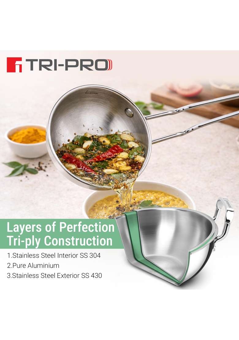 BERGNER TriPro TriPly Stainless Steel Tadka Pan | 500 ml | 16.9 fl oz | 12 cm | 4.7 Inch | Induction Compatible - Indya