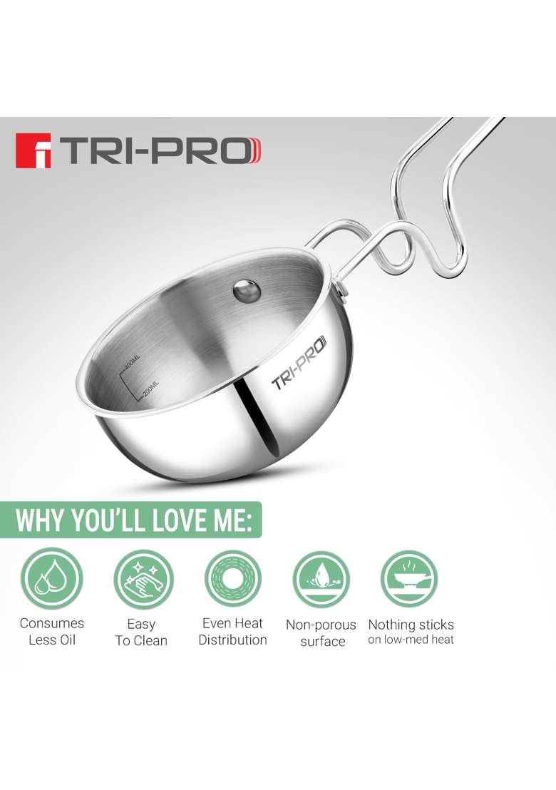 BERGNER TriPro TriPly Stainless Steel Tadka Pan | 500 ml | 16.9 fl oz | 12 cm | 4.7 Inch | Induction Compatible - Indya