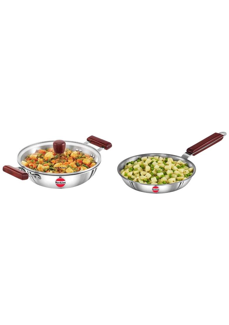 Hawkins Tri-Ply Stainless Steel Induction Compatible Deep-Fry Pan with Glass Lid | 2.5 L | 2.6 Qt | 22 cm | 8.7 Inch - Indya