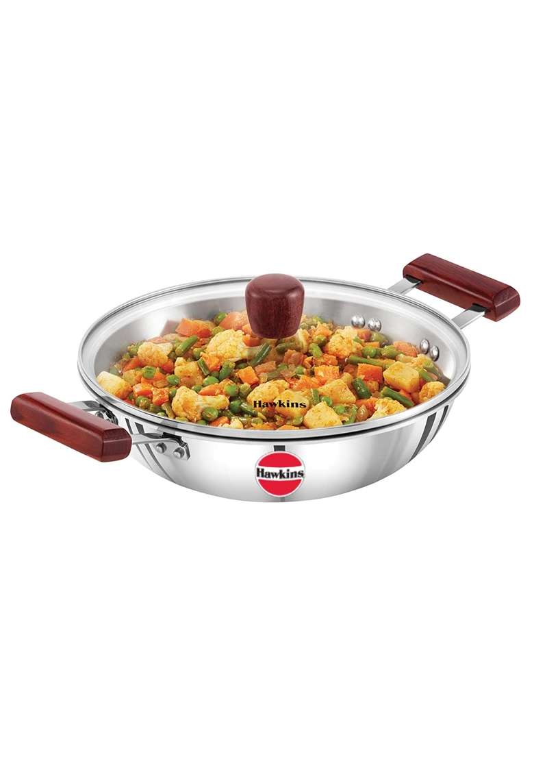 Hawkins Tri-Ply Stainless Steel Induction Compatible Deep-Fry Pan with Glass Lid | 2.5 L | 2.6 Qt | 22 cm | 8.7 Inch - Indya
