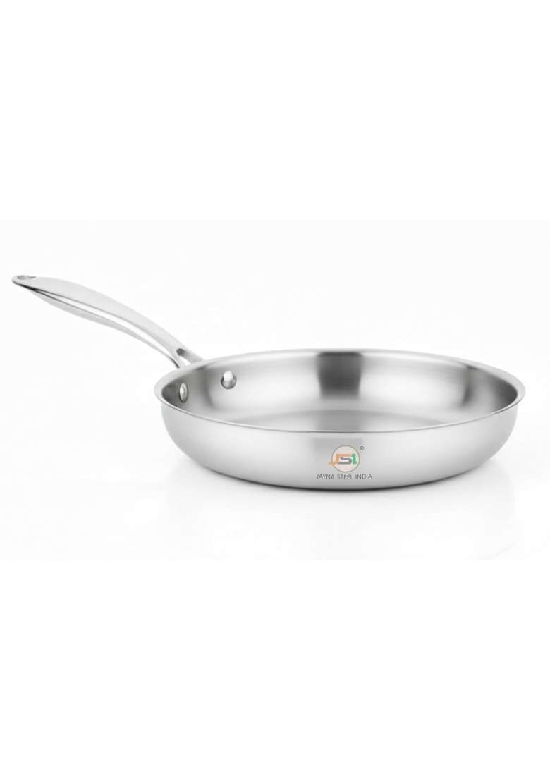 JSI Triply Stainless Steel Fry Pan for Kitchen | 1.8 L | 1.9 Qt | 24 cm | 9.4 Inch | Induction Compatible | Non-Toxic | Food Safe - Indya