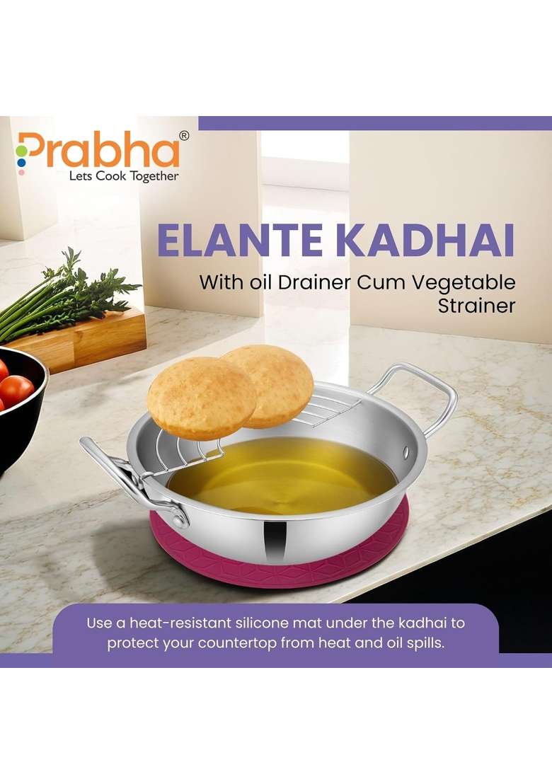 Prabha Elante Triply Kadai with Glass Lid | 5.5 L | 5.8 Qt | 30 cm | 11.8 Inch | Induction Compatible - Indya