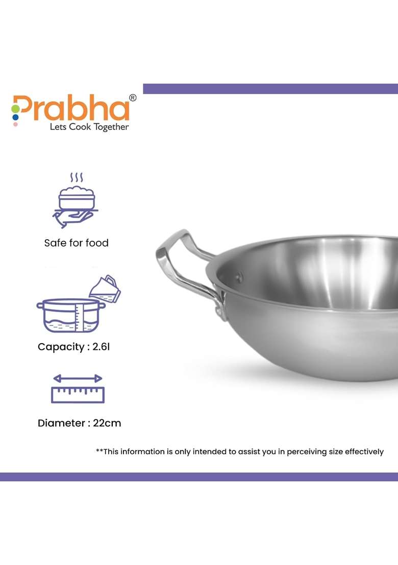 Prabha Elante Triply Kadai with Glass Lid | 5.5 L | 5.8 Qt | 30 cm | 11.8 Inch | Induction Compatible - Indya