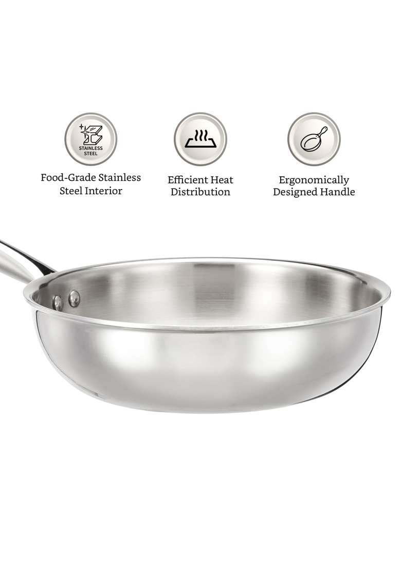 Solimo Amazon Brand Solimo Stainless Steel Triply Frying Pan | 22 cm | 8.7 Inch | Induction Compatible - Indya
