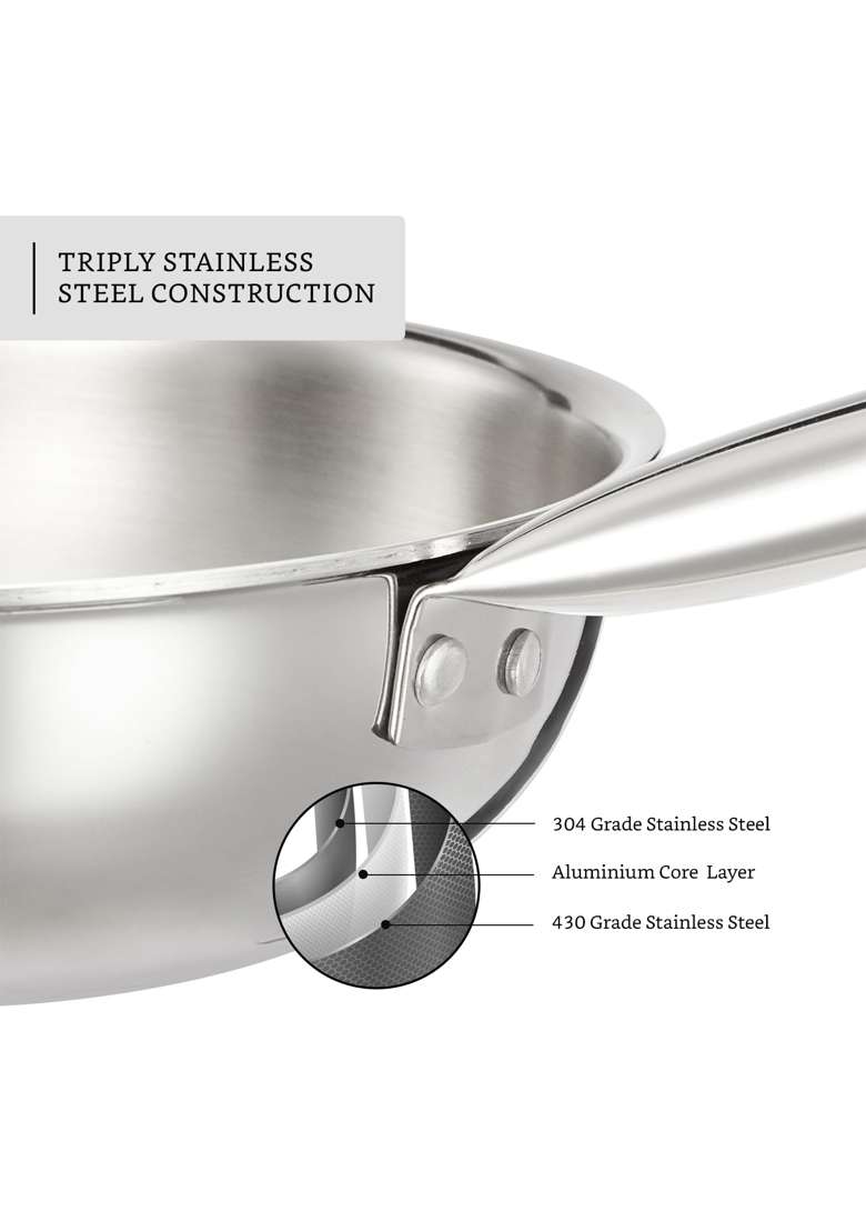 Solimo Amazon Brand Solimo Stainless Steel Triply Frying Pan | 22 cm | 8.7 Inch | Induction Compatible - Indya