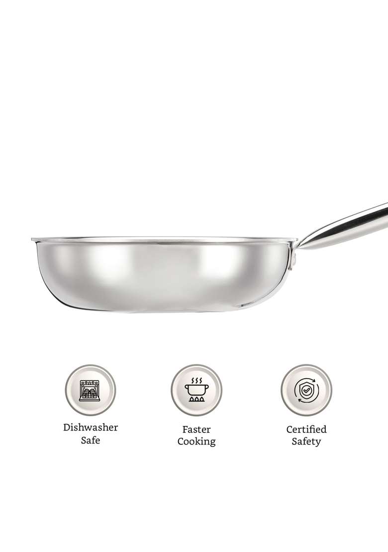 Solimo Amazon Brand Solimo Stainless Steel Triply Frying Pan | 22 cm | 8.7 Inch | Induction Compatible - Indya