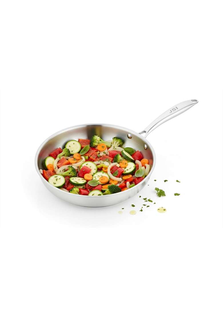 JSI Stainless Steel Triply Frying Pan with Hollow Cast Handle | 1 L | 1.1 Qt | 20 cm | 7.9 Inch | Induction Compatible | Non-Toxic | Food Safe - Indya