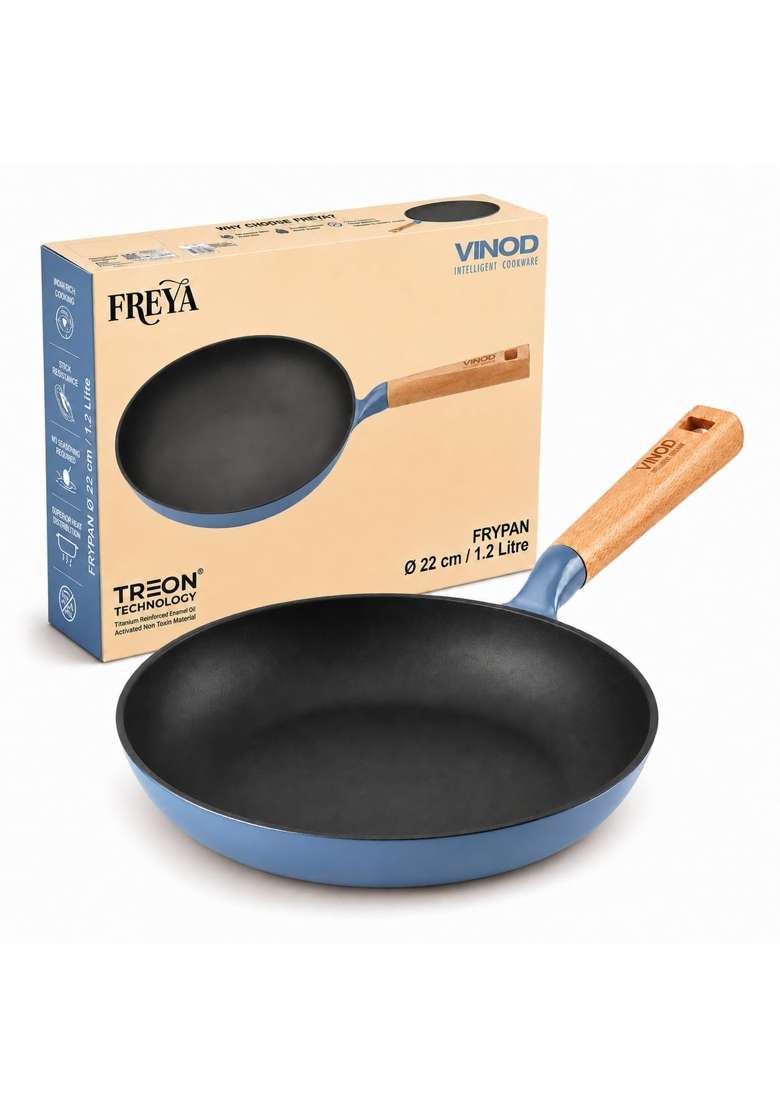 Vinod Freya Enameled Cast Iron Frying Pan | 1.2 L | 1.3 Qt | 22 cm | 8.7 Inch | Induction Compatible - Indya