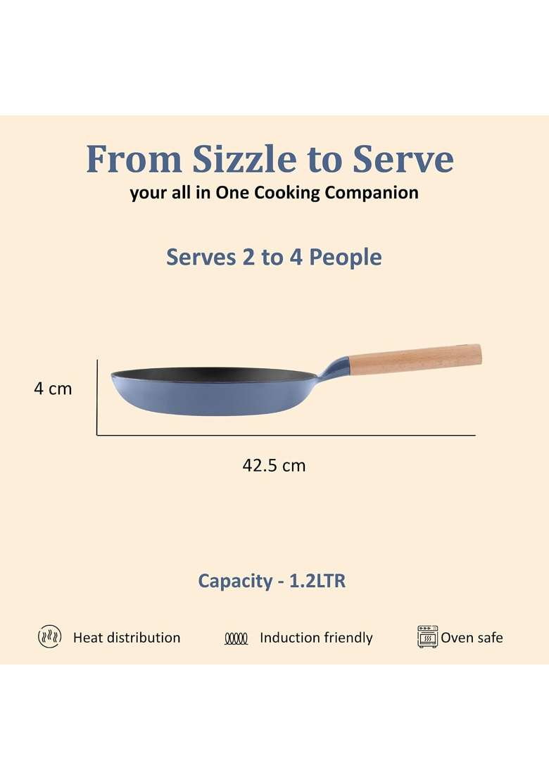 Vinod Freya Enameled Cast Iron Frying Pan | 1.2 L | 1.3 Qt | 22 cm | 8.7 Inch | Induction Compatible - Indya
