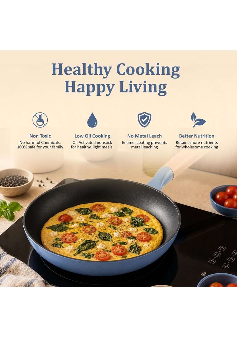 Vinod Freya Enameled Cast Iron Frying Pan | 1.2 L | 1.3 Qt | 22 cm | 8.7 Inch | Induction Compatible - Indya