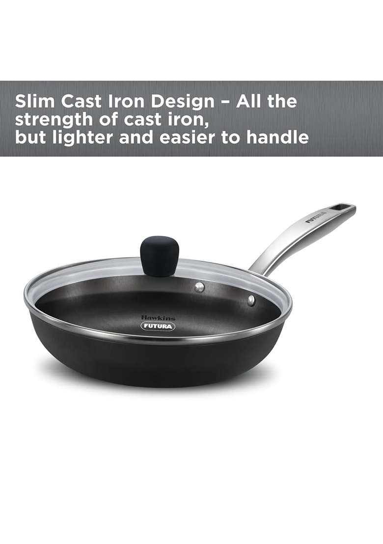 Hawkins Futura Slim Cast Iron Frying Pan | 22 cm | 8.7 Inch | Induction Compatible | With Lid - Indya