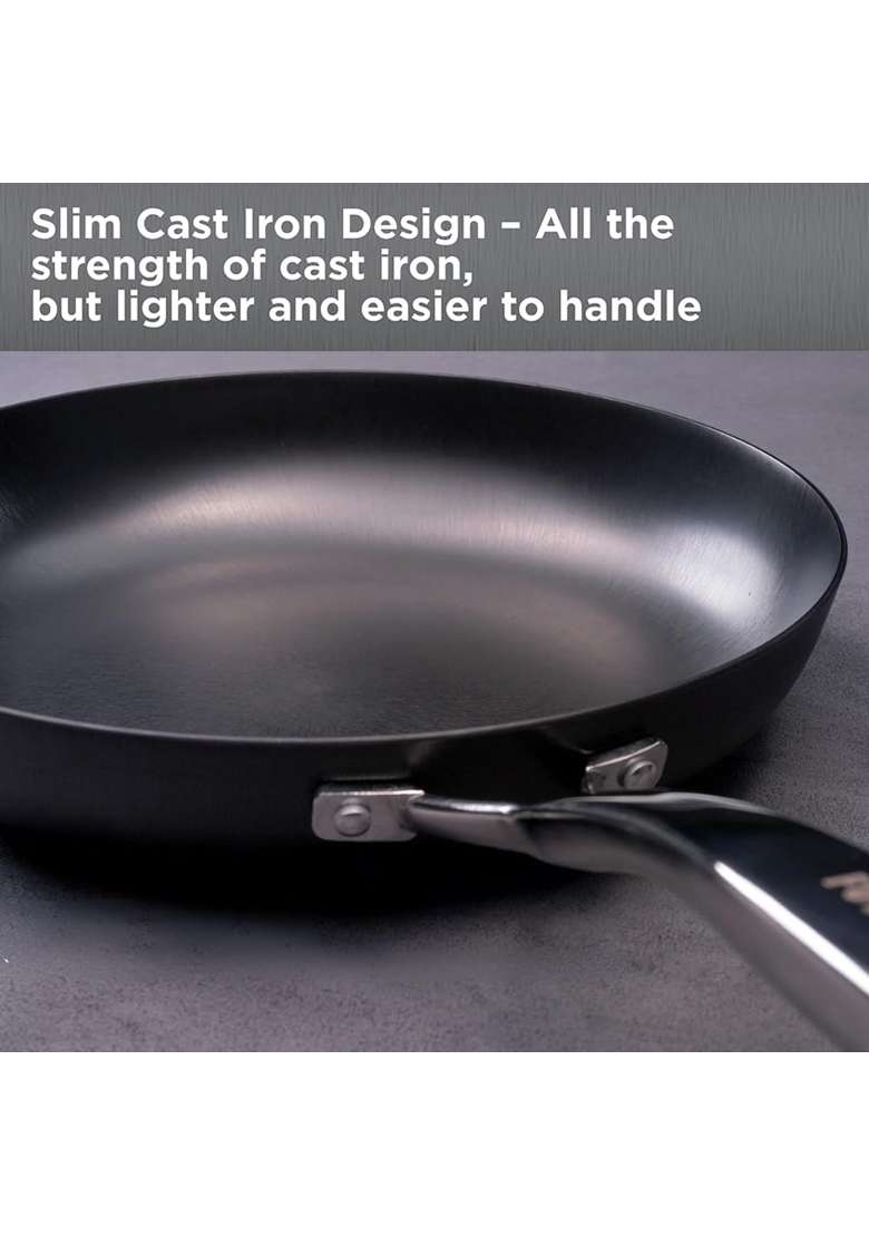 Hawkins Futura Slim Cast Iron Frying Pan | 26 cm | 10.2 Inch | Induction Compatible | With Lid - Indya