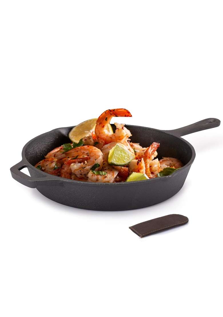 AGARO Royal Pre Seasoned Cast Iron Deep Round Fry Pan | 1.8 L | 1.9 Qt | 26 cm | 10.2 Inch | Induction Compatible - Indya