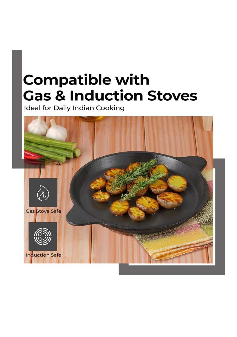 Lifelong Cast Iron Frying Pan for Cooking with Handle | Induction Compatible | Non-Toxic | Pre-Seasoned | Non-Stick - Indya