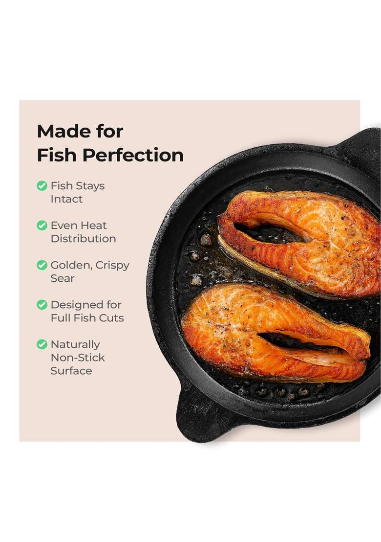 Lifelong Cast Iron Frying Pan for Cooking with Handle | Induction Compatible | Non-Toxic | Pre-Seasoned | Non-Stick - Indya