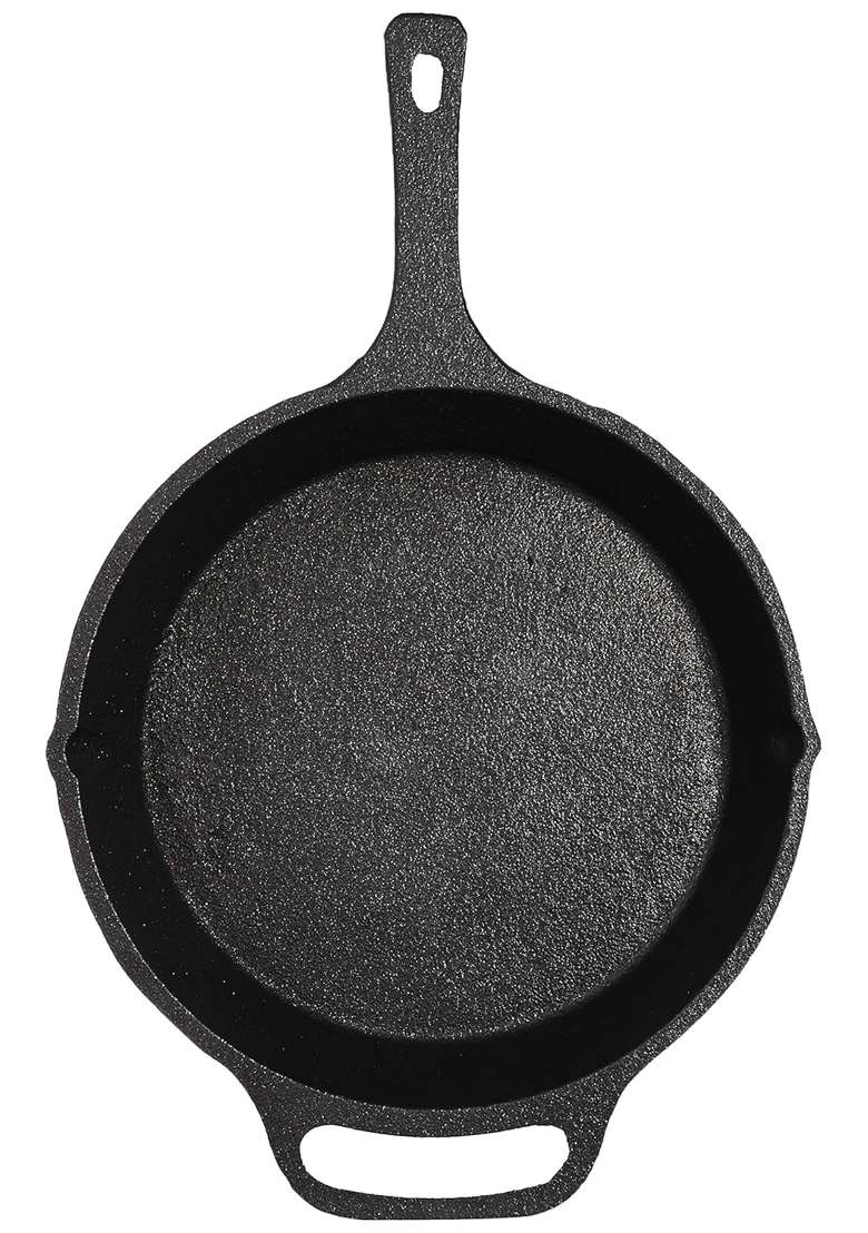 Solimo Amazon Brand Solimo Cast Iron Shallow Fry Pan for Frying Roasting | 10 Inch | Induction Compatible | Pre-Seasoned | Non-Stick - Indya