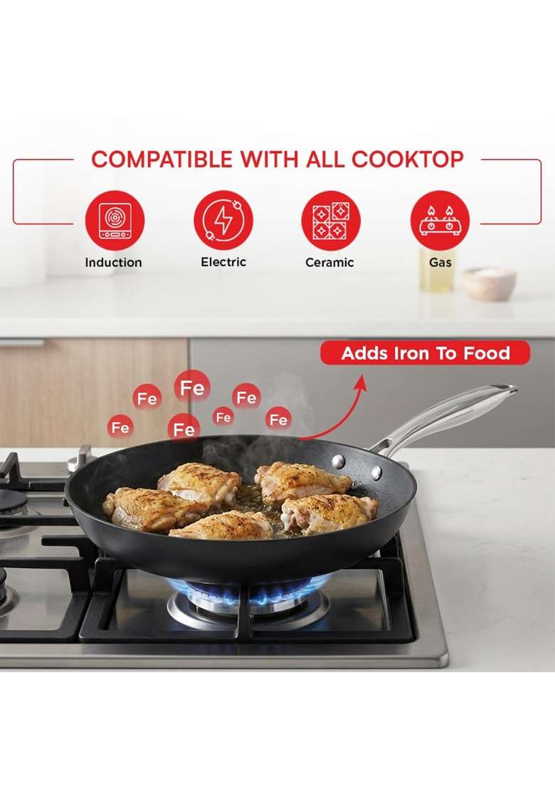 Vinod Ferona Lightweight Cast Iron Frying Pan | 1 L | 1.1 Qt | 22 cm | 8.7 Inch | PFOA Free | Rust Resistant - Indya