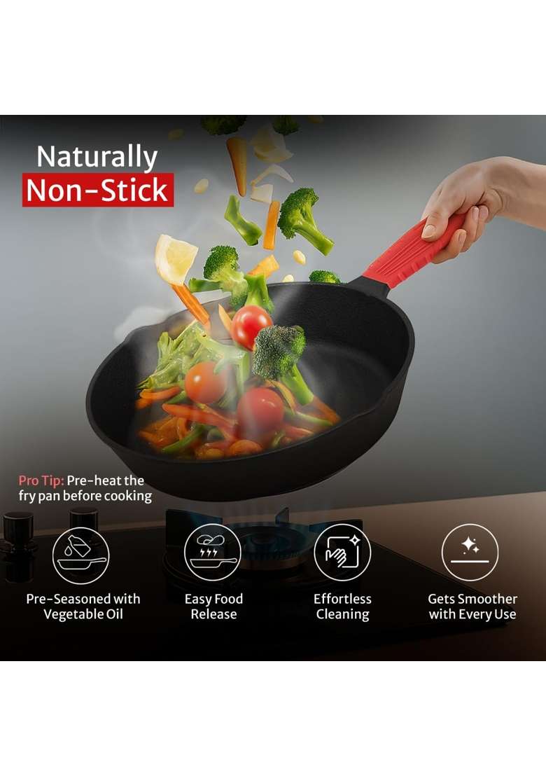 Pigeon By Stovekraft Cast Iron Frying Pan | 20 cm | 7.9 Inch | Non-Toxic | Pre-Seasoned | Non-Stick - Indya