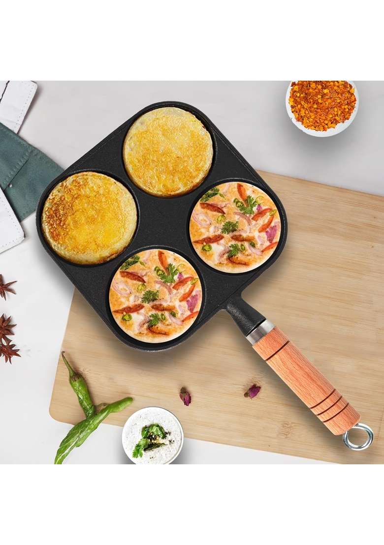SOLARA Crownstone Premium Pre-Seasoned Cast Iron Uttapam Pan | Induction Compatible | Non-Toxic | Non-Stick - Indya