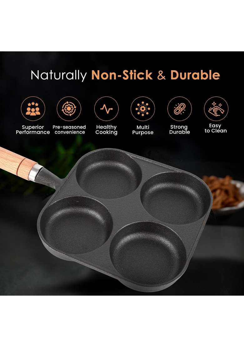 SOLARA Crownstone Premium Pre-Seasoned Cast Iron Uttapam Pan | Induction Compatible | Non-Toxic | Non-Stick - Indya