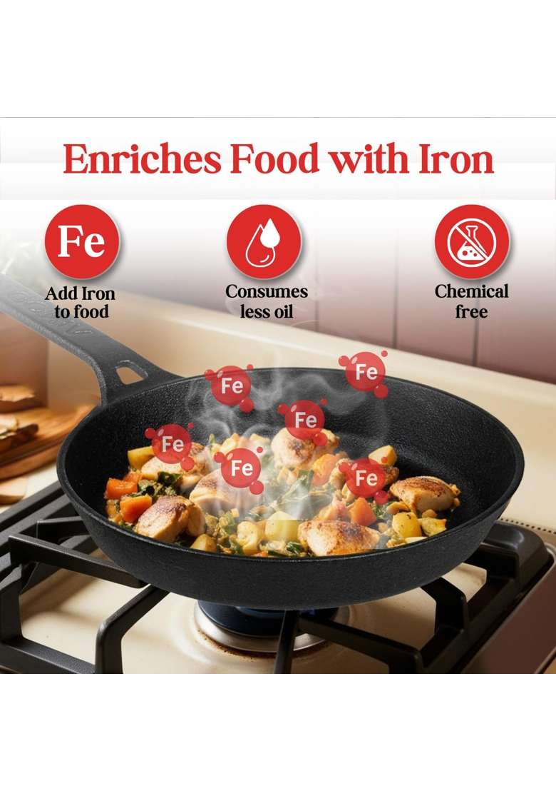 Vinod Legacy Pre-Seasoned Cast Iron Skillet Frypan | 1.5 L | 1.6 Qt | 22 cm | 8.7 Inch | Non-Toxic | Non-Stick - Indya