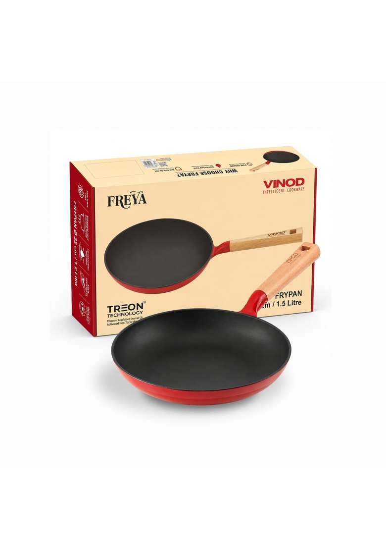 Vinod Freya Enameled Cast Iron Frypan | 1.5 L | 1.6 Qt | 24 cm | 9.4 Inch | Induction Compatible | Non-Toxic - Indya