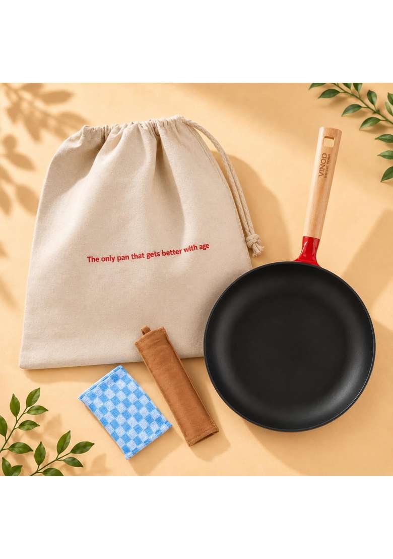 Vinod Freya Enameled Cast Iron Frypan | 1.5 L | 1.6 Qt | 24 cm | 9.4 Inch | Induction Compatible | Non-Toxic - Indya