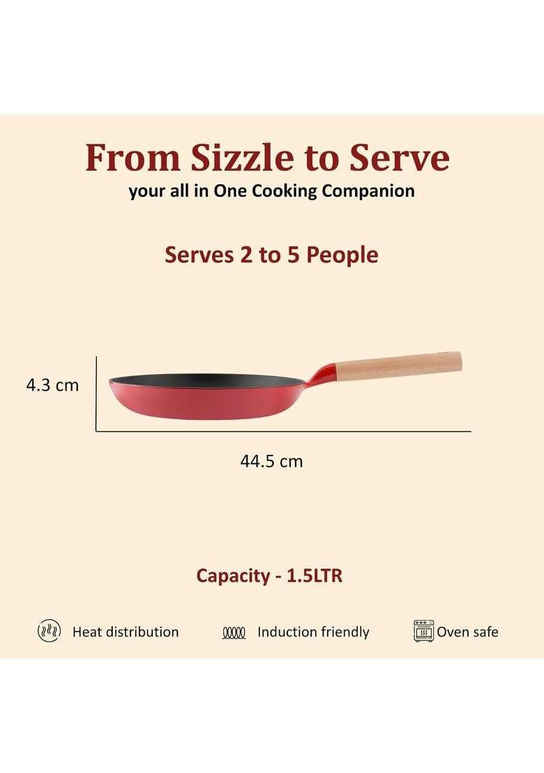 Vinod Freya Enameled Cast Iron Frypan | 1.5 L | 1.6 Qt | 24 cm | 9.4 Inch | Induction Compatible | Non-Toxic - Indya