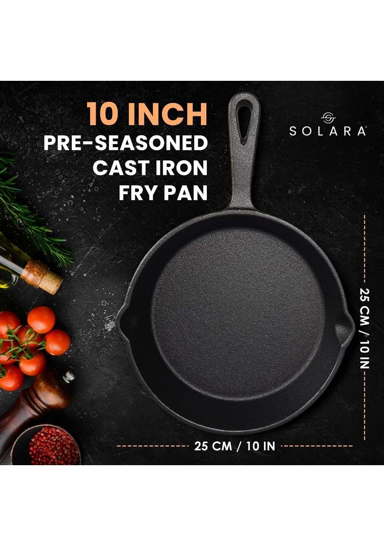 SOLARA Premium Cast Iron Frying Pan with Handle | 10 Inch - Indya