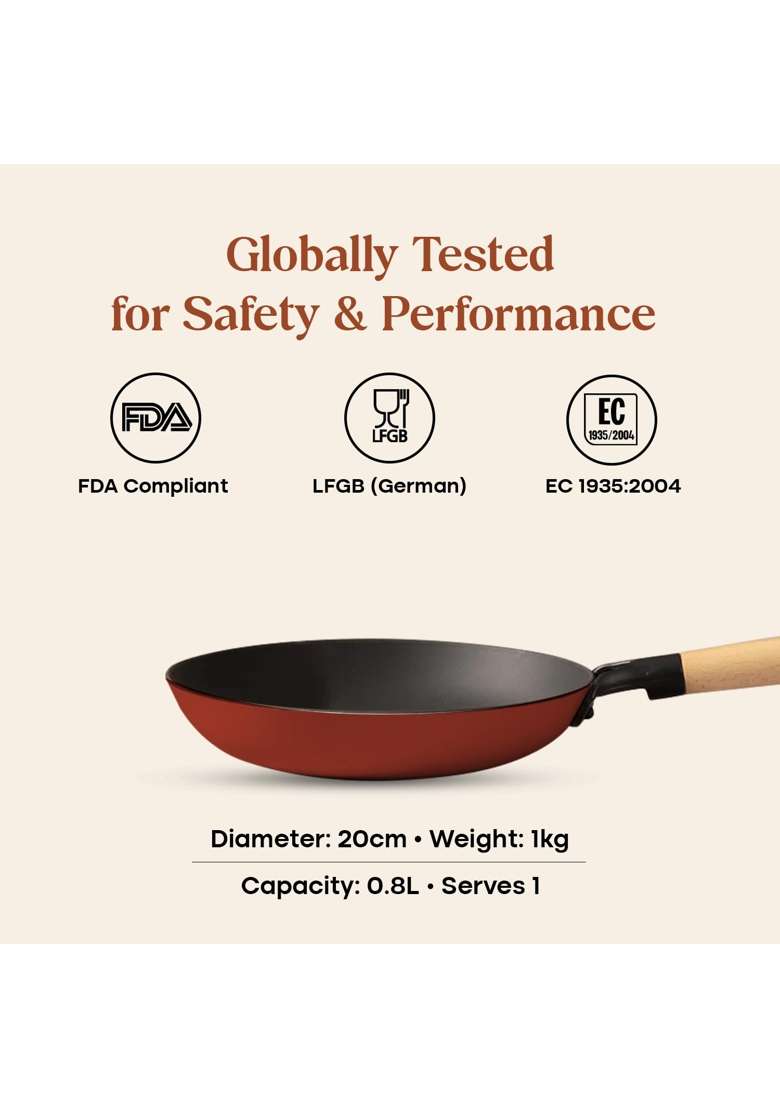 CUMIN CO. Enamel Cast Iron Fry Pan LITE | 0.8 L | 0.8 Qt | 20 cm | 7.9 Inch | Induction Compatible | Non-Toxic | Non-Stick - Indya