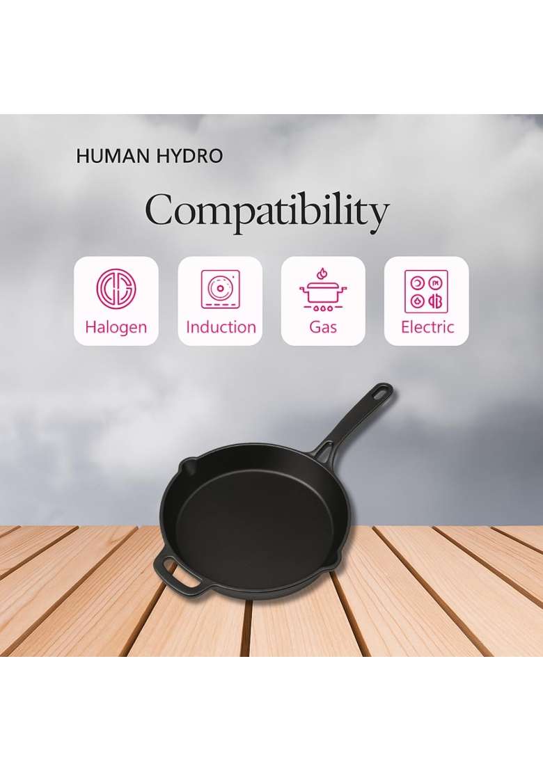 Human Hydro Pre-Seasoned Cast Iron Fry Pan | 20 cm | 7.9 Inch | Induction Compatible | Non-Toxic | Non-Stick - Indya