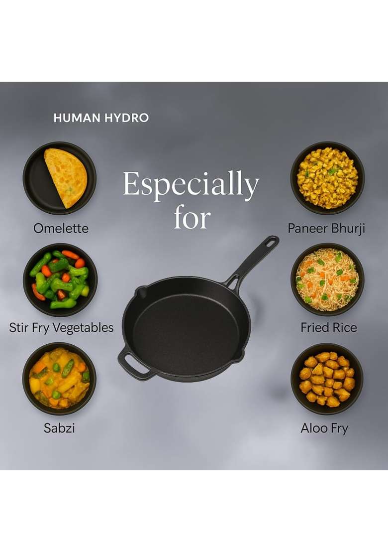 Human Hydro Pre-Seasoned Cast Iron Fry Pan | 20 cm | 7.9 Inch | Induction Compatible | Non-Toxic | Non-Stick - Indya