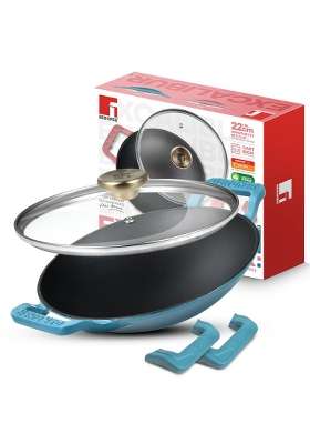 BERGNER Excalibur Lightweight Cast Iron Appachetty with Lid | 1 L | 1.1 Qt | 22 cm | 8.7 Inch | Induction Compatible | Non-Stick