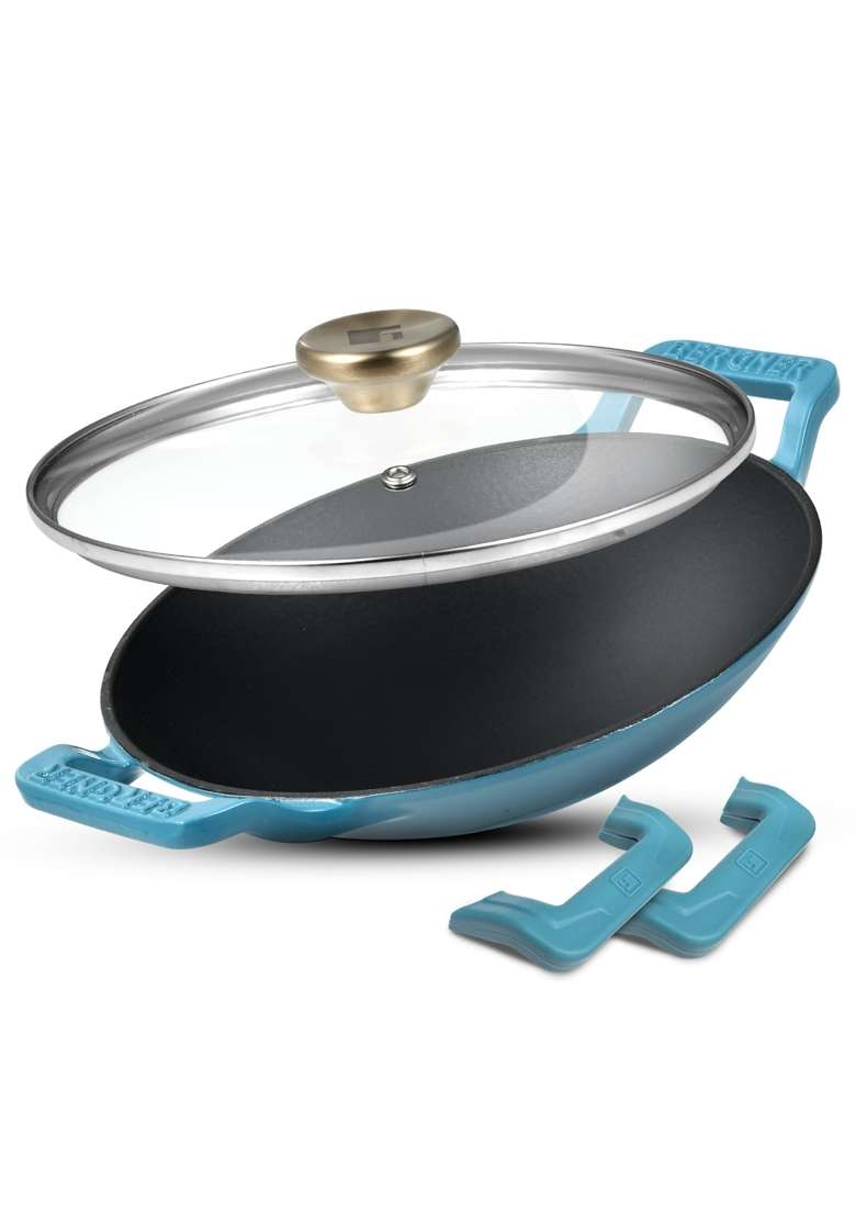 BERGNER Excalibur Lightweight Cast Iron Appachetty with Lid | 1 L | 1.1 Qt | 22 cm | 8.7 Inch | Induction Compatible | Non-Stick - Indya
