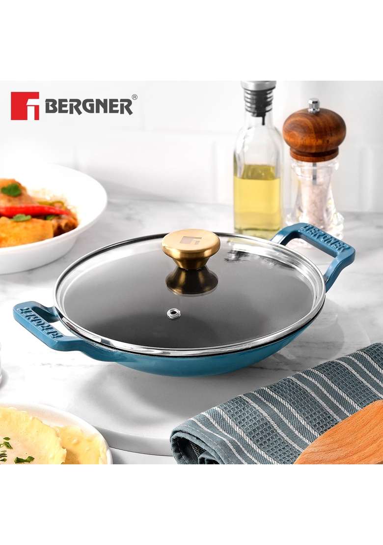 BERGNER Excalibur Lightweight Cast Iron Appachetty with Lid | 1 L | 1.1 Qt | 22 cm | 8.7 Inch | Induction Compatible | Non-Stick - Indya