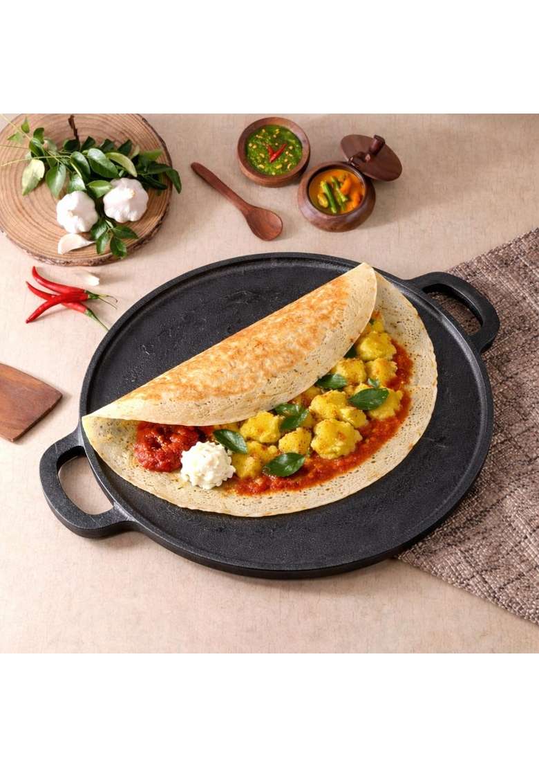 Lifelong Pre-Seasoned Dosa Pan | 26 cm | 10.2 Inch | Induction Compatible | Non-Toxic | Non-Stick - Indya