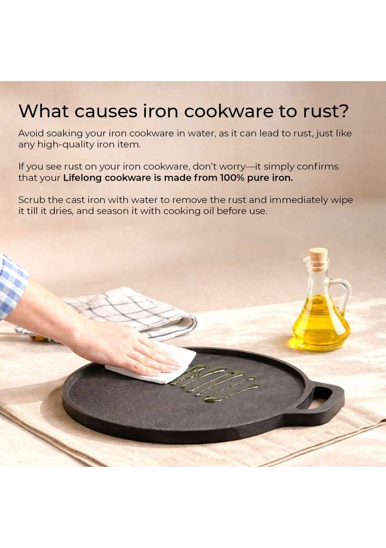 Lifelong Pre-Seasoned Dosa Pan | 26 cm | 10.2 Inch | Induction Compatible | Non-Toxic | Non-Stick - Indya