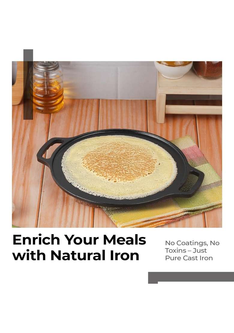 Lifelong Pre-Seasoned Dosa Pan | 26 cm | 10.2 Inch | Induction Compatible | Non-Toxic | Non-Stick - Indya