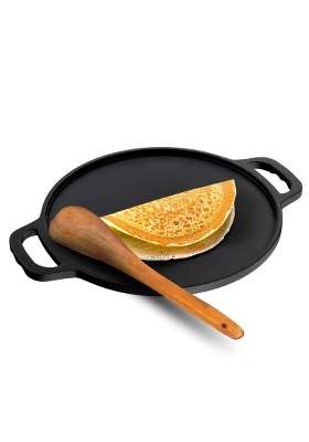 Lifelong Cast Iron Dosa Tawa Dosa Pan with Wooden Spatula for Dosa | 30 cm | 11.8 Inch | Induction Compatible | Non-Toxic | Pre-Seasoned | Non-Stick