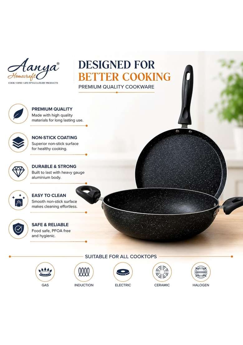 AANYA HOME CRAFT Aanya Homecraft Cast Aluminium Non-Stick Cookware Set | 2.2 L | 2.3 Qt - Indya