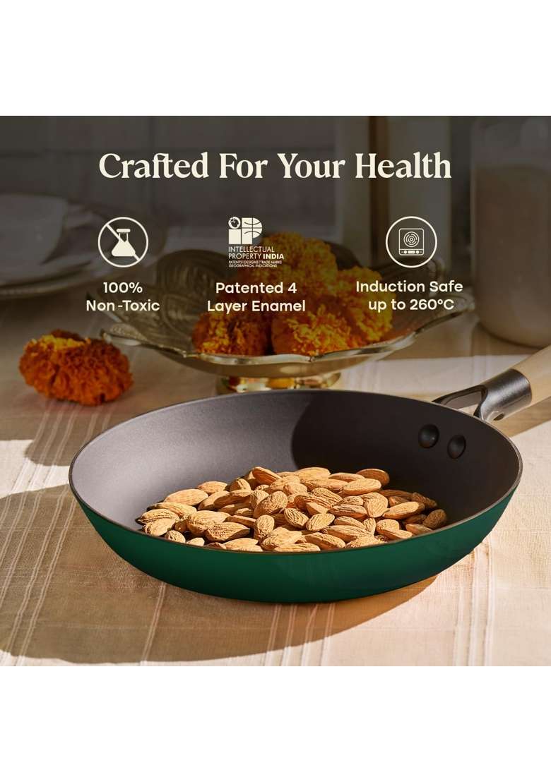 CUMIN CO. Enamel Cast Iron Fry Pan LITE | 1.4 L | 1.5 Qt | 24 cm | 9.4 Inch | Induction Compatible | Non-Toxic | Non-Stick - Indya