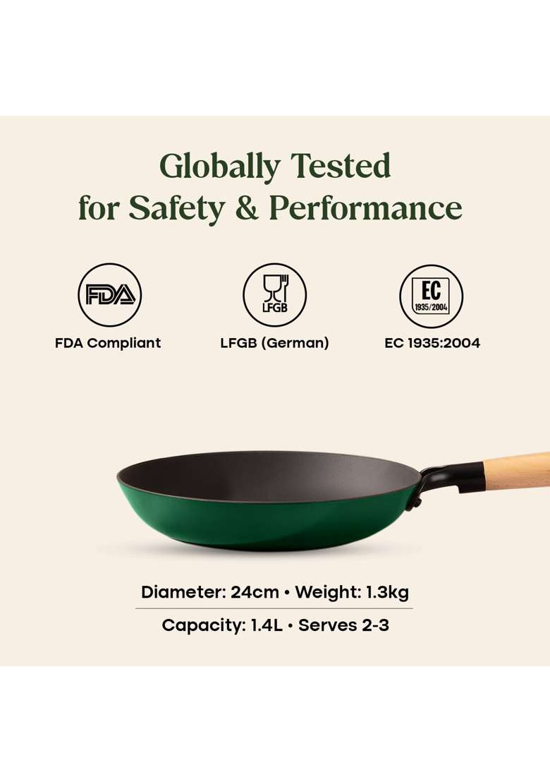 CUMIN CO. Enamel Cast Iron Fry Pan LITE | 1.4 L | 1.5 Qt | 24 cm | 9.4 Inch | Induction Compatible | Non-Toxic | Non-Stick - Indya