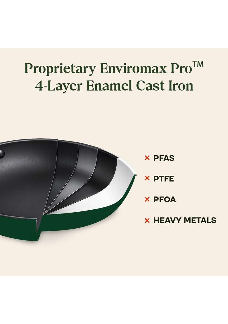 CUMIN CO. Enamel Cast Iron Fry Pan LITE | 1.4 L | 1.5 Qt | 24 cm | 9.4 Inch | Induction Compatible | Non-Toxic | Non-Stick - Indya