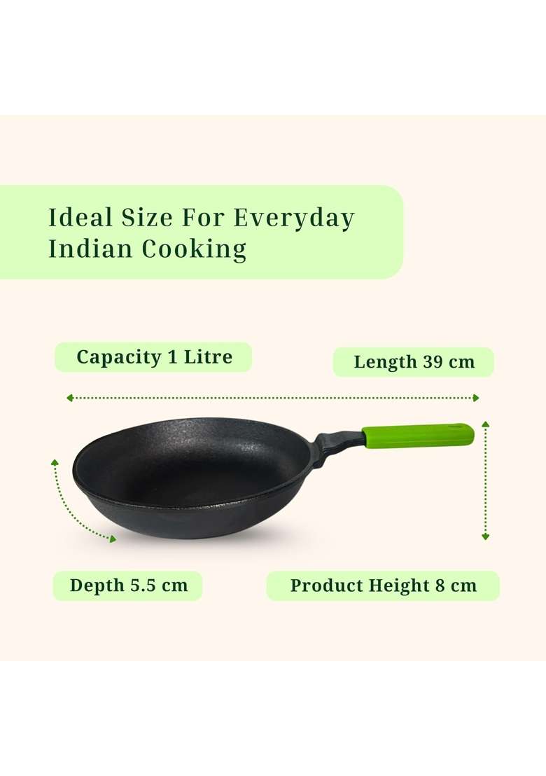 MACclite Ironium Pre-Seasoned Cast Iron Frying Pan Dia | 1 L | 1.1 Qt | 20 cm | 7.9 Inch | Induction Compatible | Non-Toxic | Non-Stick - Indya