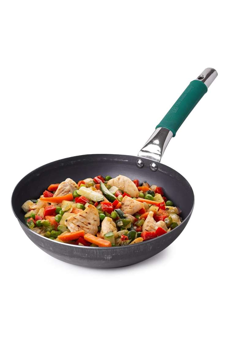 The Indus Valley Pure Iron Fry Pan with Silicone Grip | 2.5 L | 2.6 Qt | 30.8 cm | 12.1 Inch | Induction Compatible | Non-Toxic - Indya